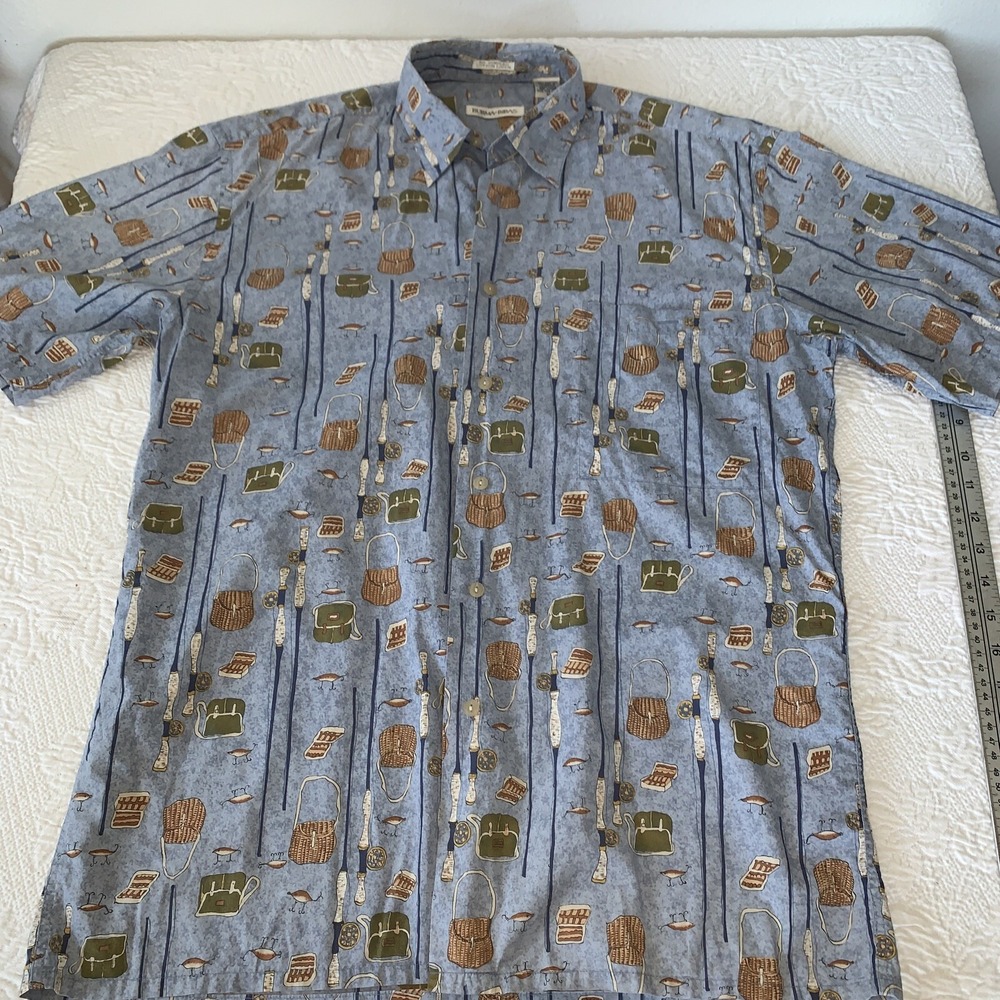 Burma Bibas Camp‎ Shirt Mens M Blue 60 Singles Cotton Lawn Vintage Fishing